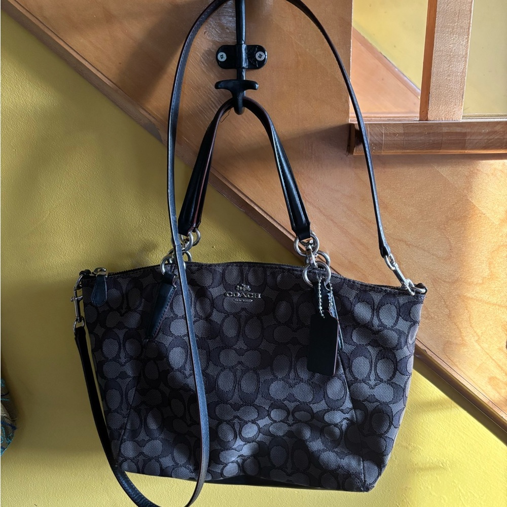 Coach Black and Gray Shoulder Bag with Signature Monogram
